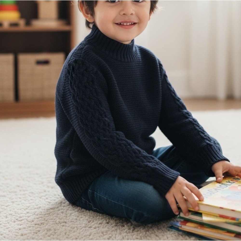 Cat & Jack Boys 5T Navy Mock Neck Cable Knit Sweater NWT MSRP $20